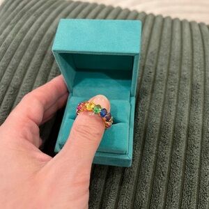 Kurt Geiger Rainbow Eternity Multicolor Gemstone Ring Size 7